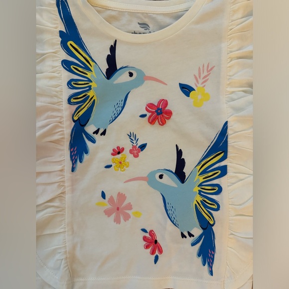 NWT Cherubino Girls 4T Hummingbird tee in Ecru w/ Embroidery & Vertical Ruffle - Picture 2 of 3